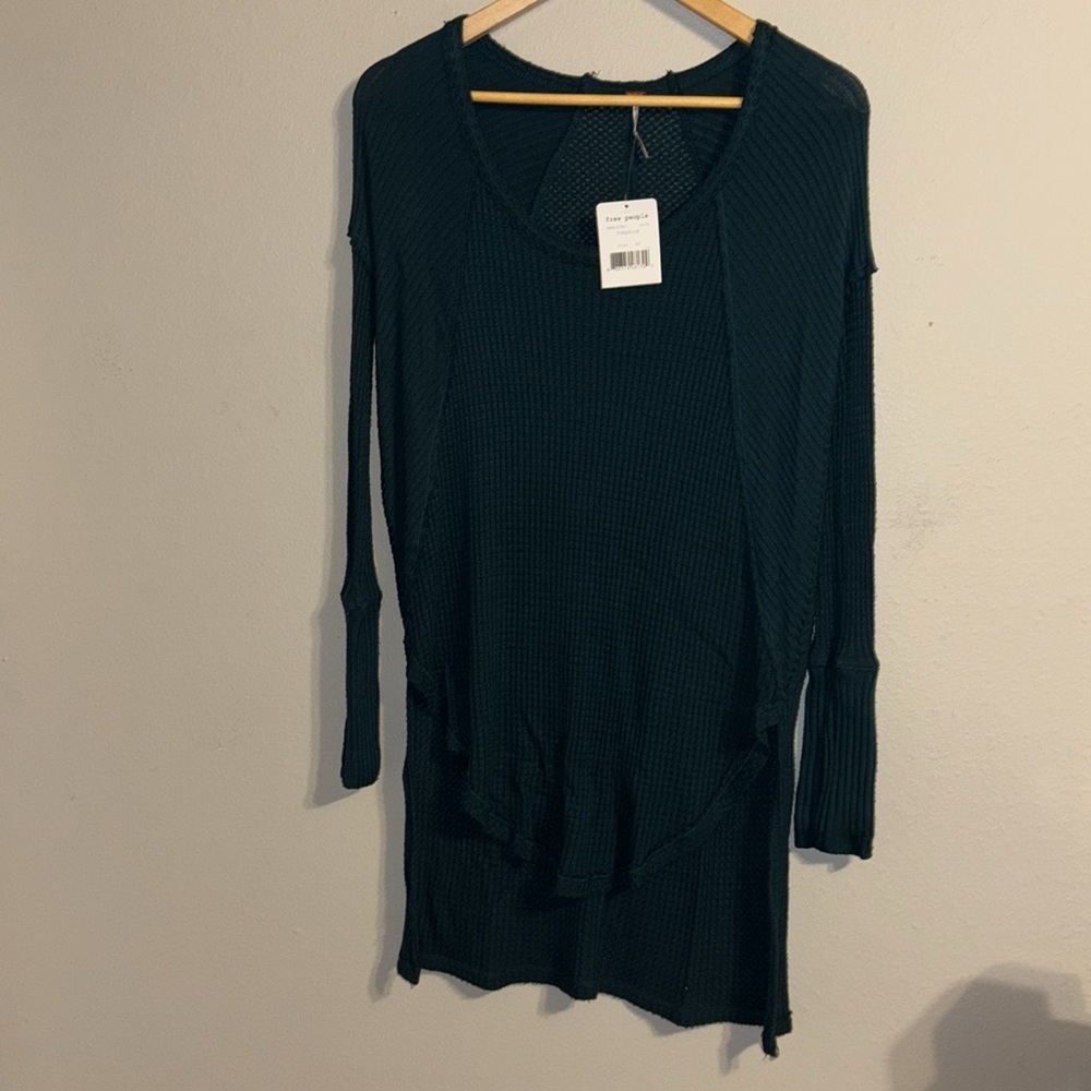 Free People “Drippy” thermal in turquoise size XSmall